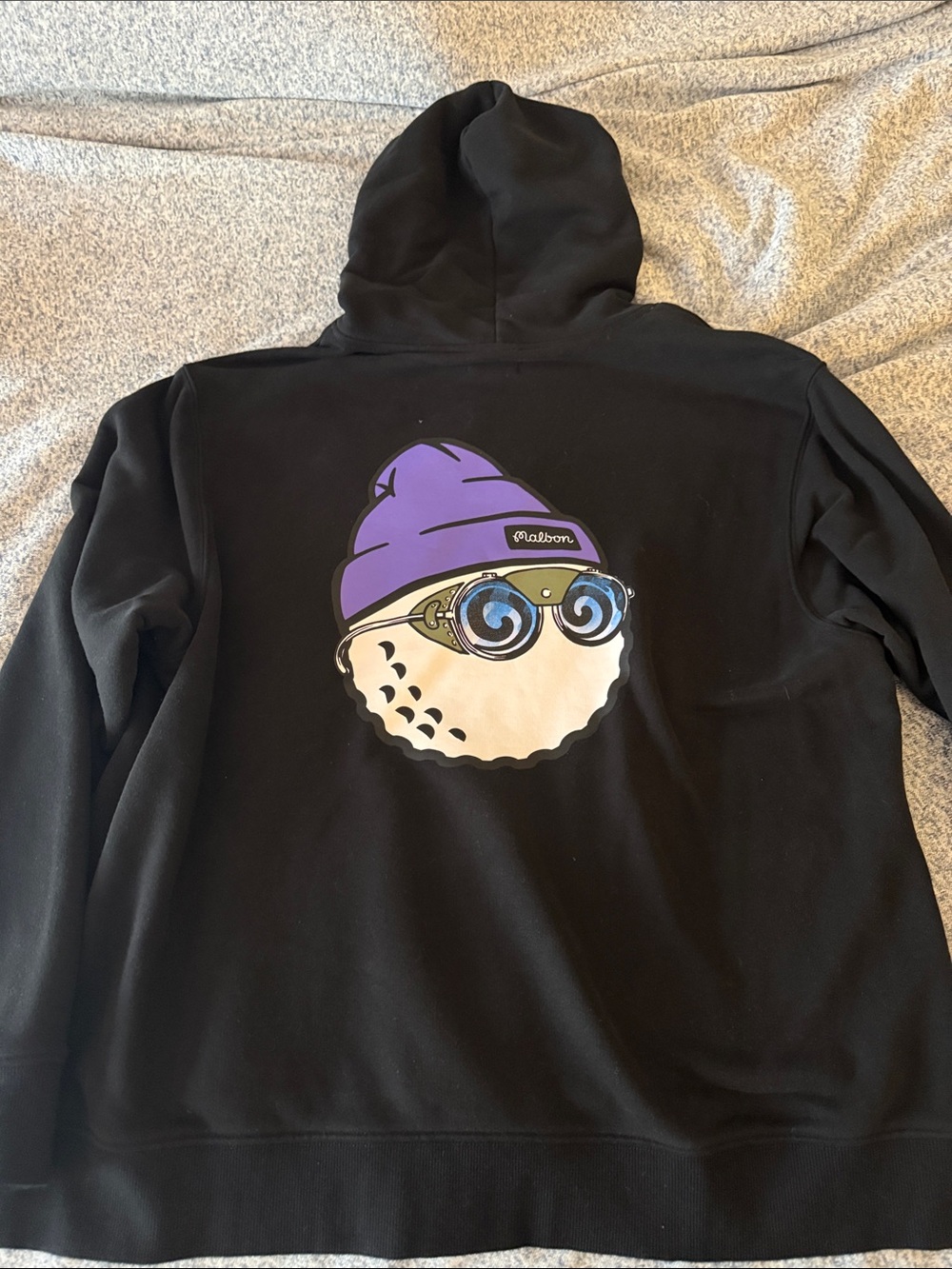 Malbon Black Crewneck Sweatshirt with Purple Beanie Golf Ball Graphic
